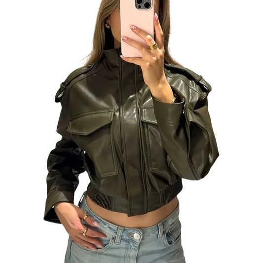 Cropped Faux Leather Moto Jacket