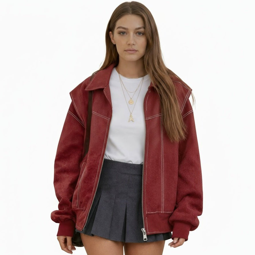 Oversized Faux Leather Bomber