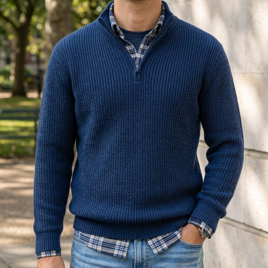 Men's Quarter Zip Ribbed Sweater