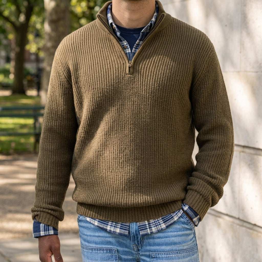 Men's Quarter Zip Ribbed Sweater