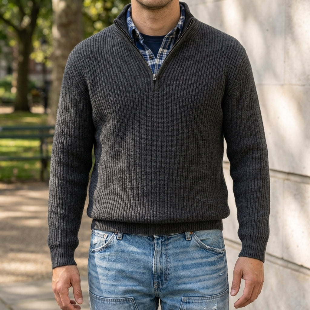 Men's Quarter Zip Ribbed Sweater