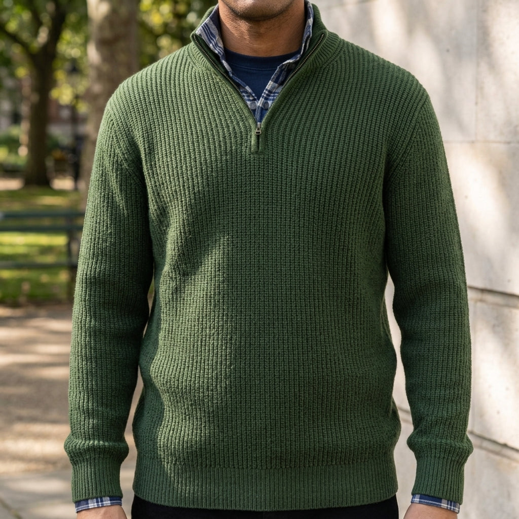 Men's Quarter Zip Ribbed Sweater