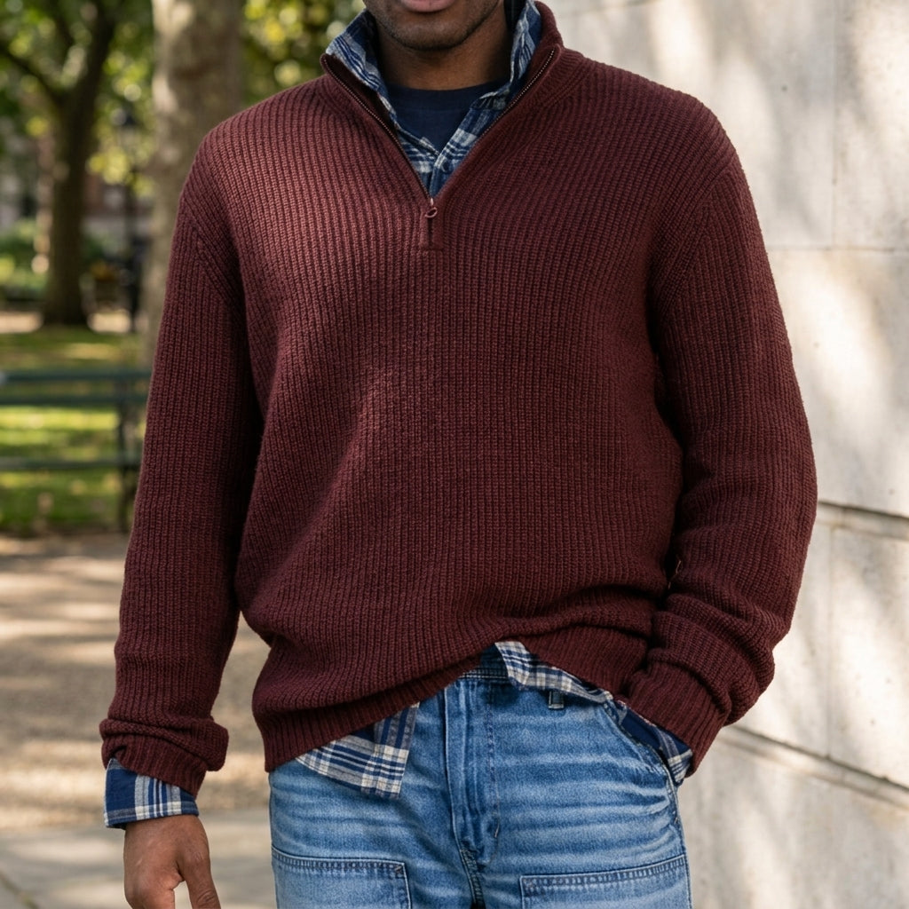 Men's Quarter Zip Ribbed Sweater
