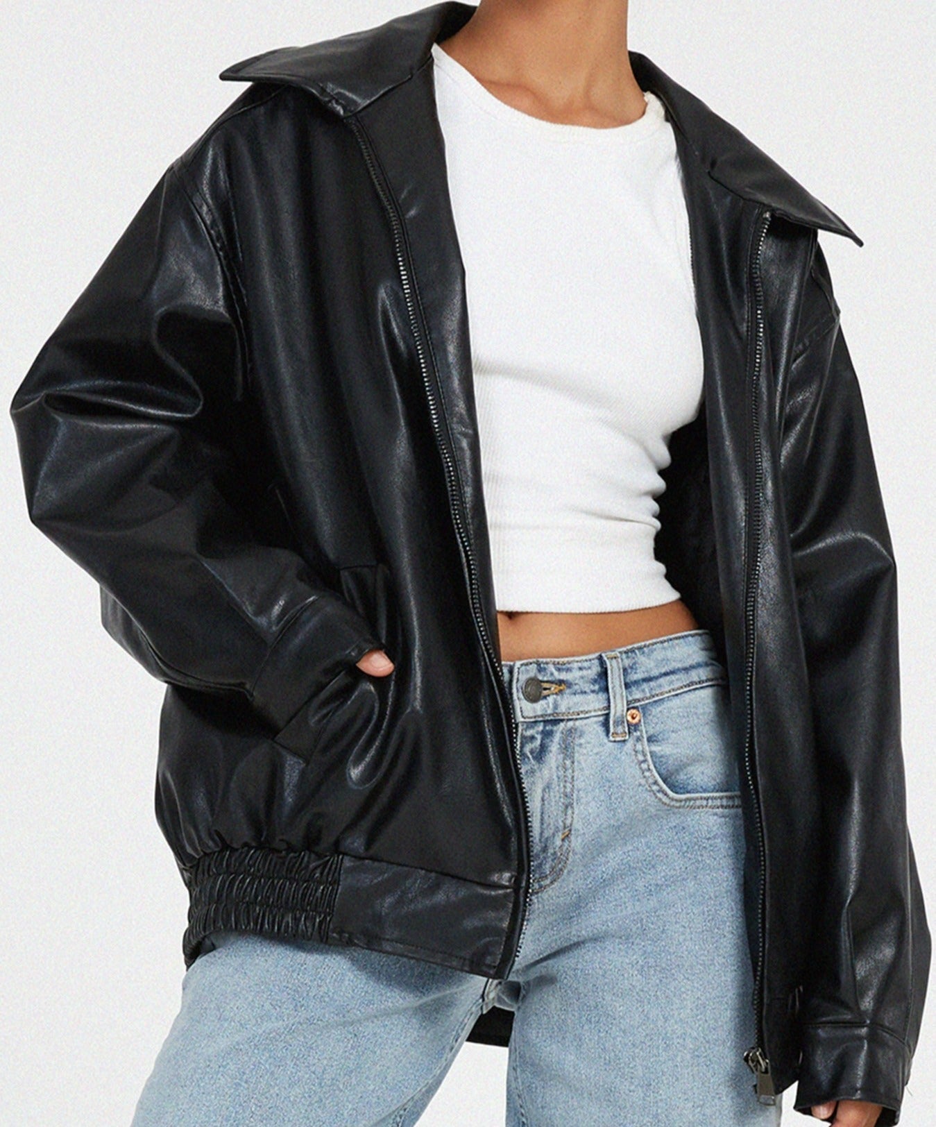 Oversized Faux Leather Bomber
