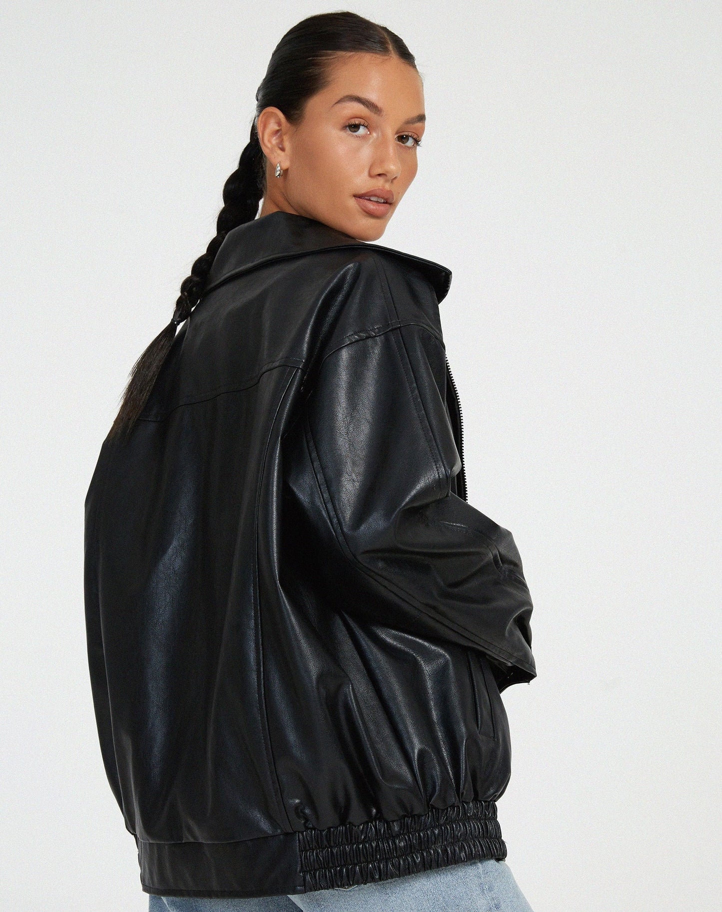 Oversized Faux Leather Bomber