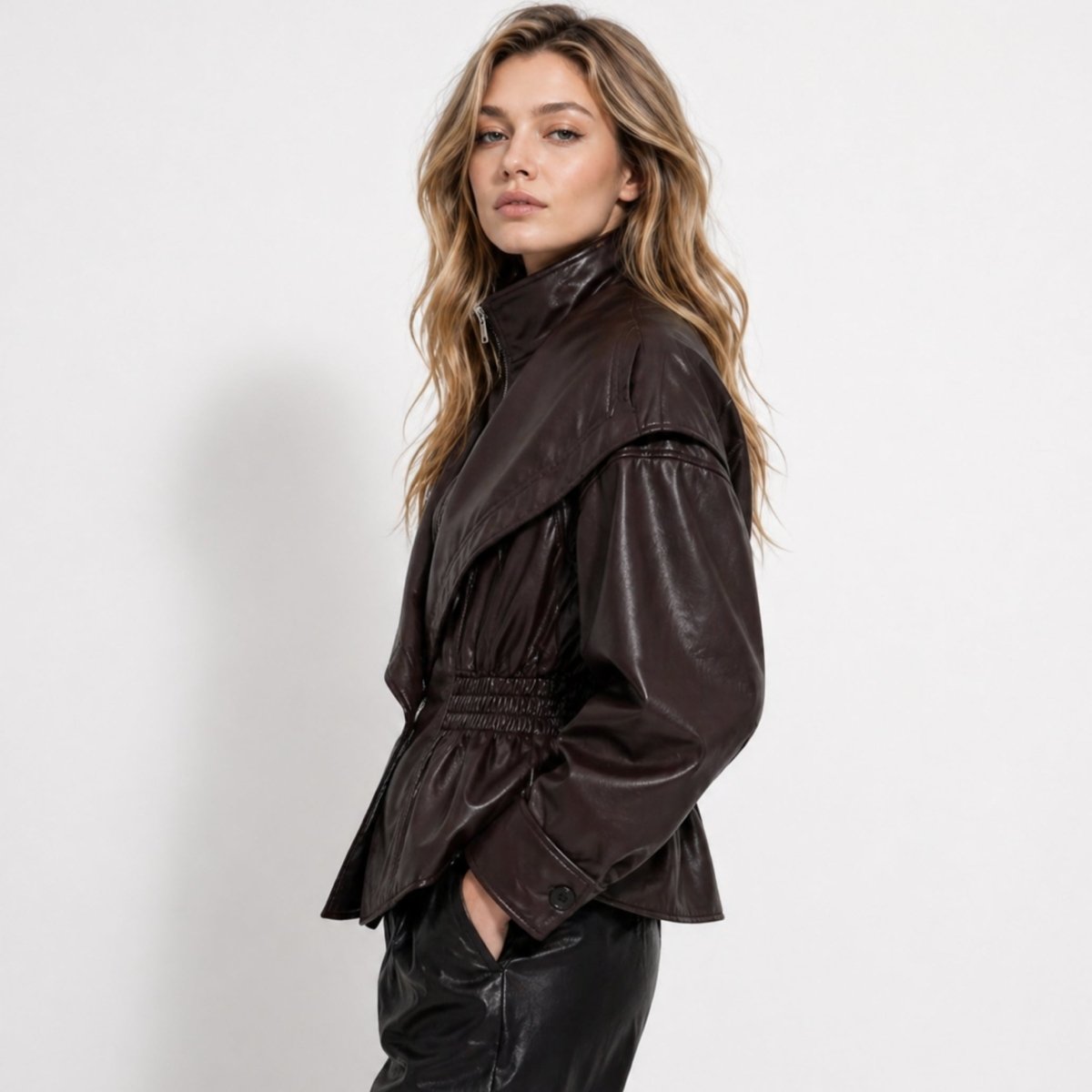 Cinched Faux Leather Jacket