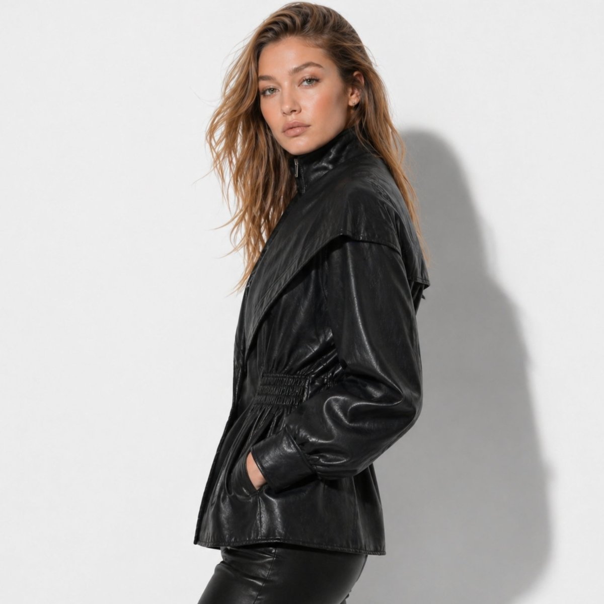 Cinched Faux Leather Jacket
