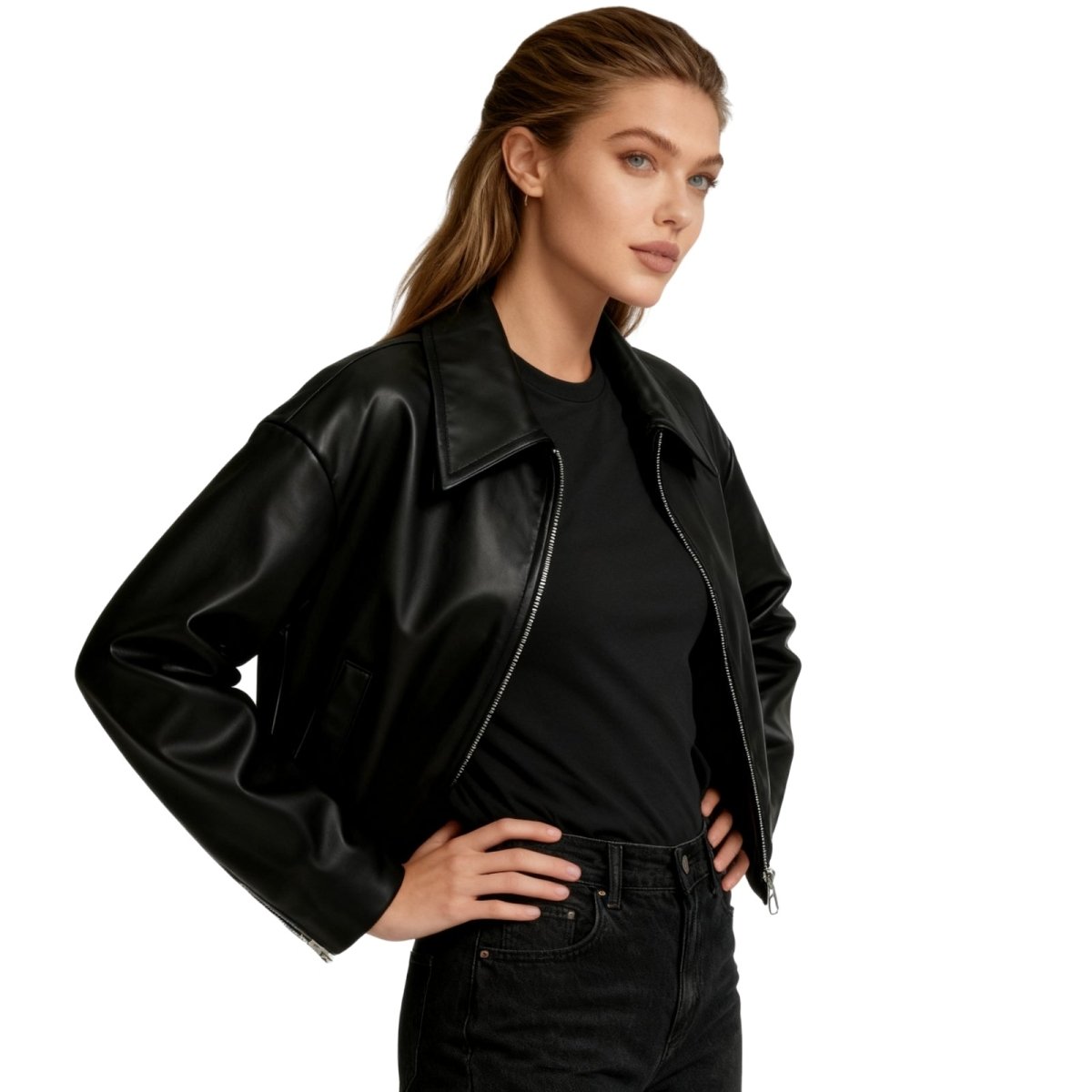 Cropped Faux Leather Jacket