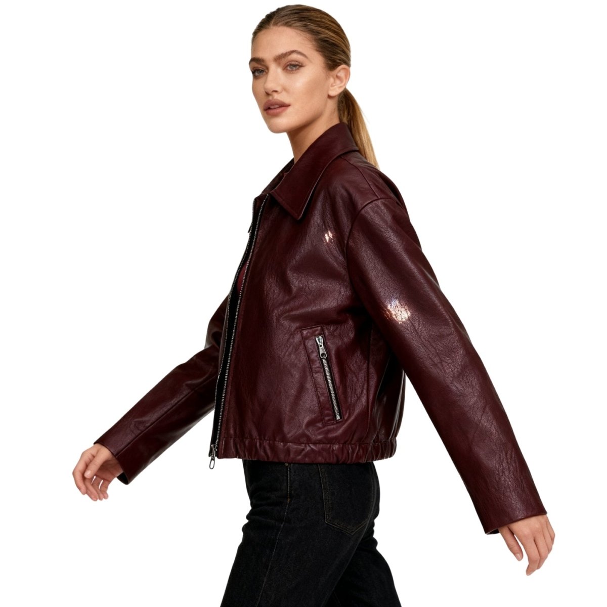 Cropped Faux Leather Jacket