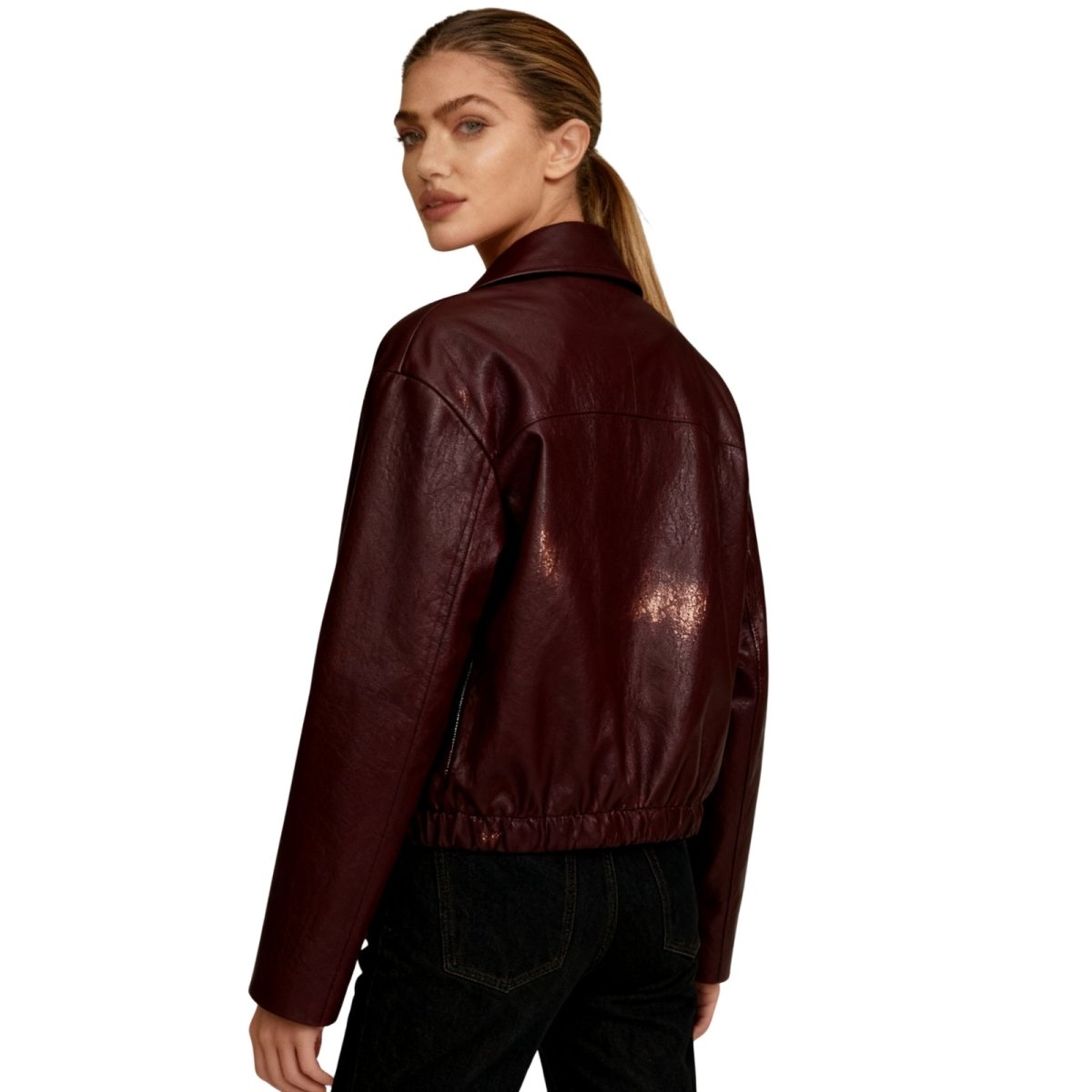 Cropped Faux Leather Jacket