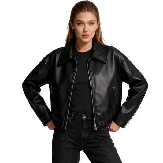 Cropped Faux Leather Jacket