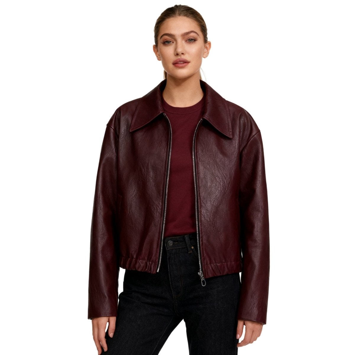 Cropped Faux Leather Jacket